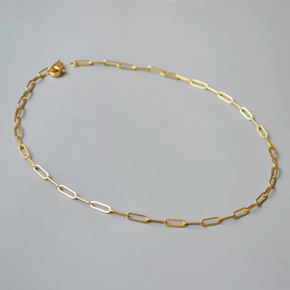 18K Gold Plated Paper Clip Chain Necklace Choker - Picture 7 of 9